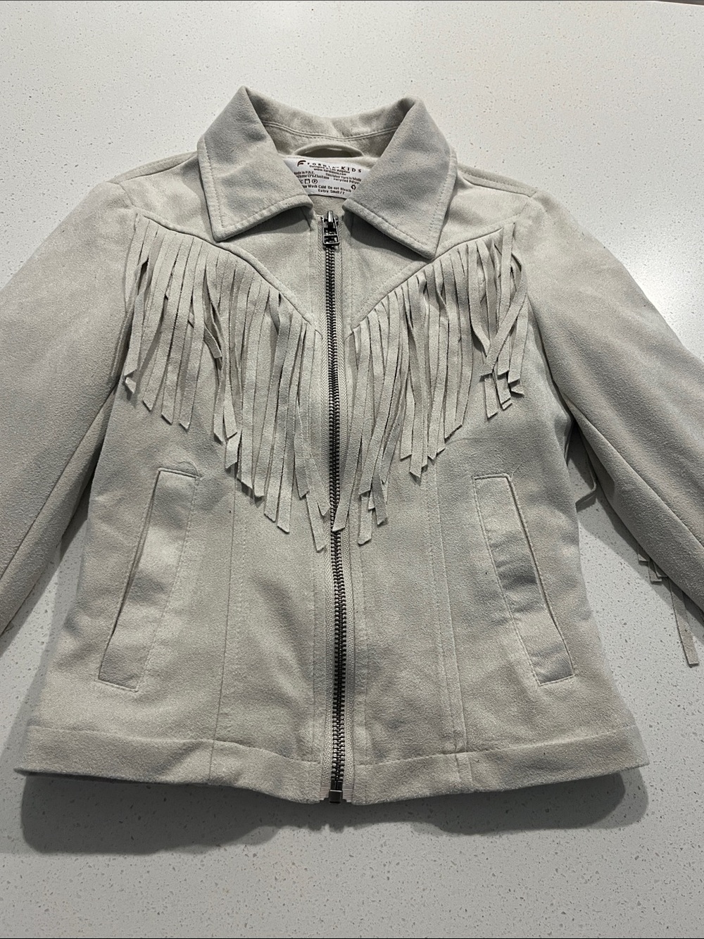 Fornia Kids Fringe Suede Zip-Front Jacket